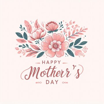 logo presents heart shaped bouquet of flowers, Happy Mother's Day in graceful cursive, lively pastel palette, generative ai
