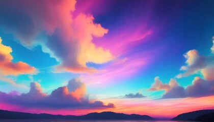 3d render abstract fantasy background of colorful sky with neon clouds - obrazy, fototapety, plakaty