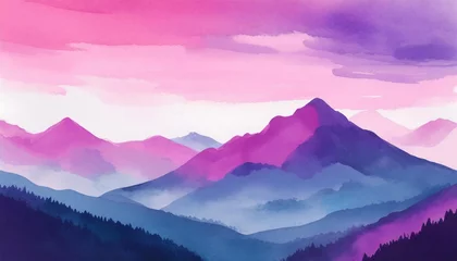 Poster abstract mountain landscape background in vibrant hues with pink and purple tones © Nichole