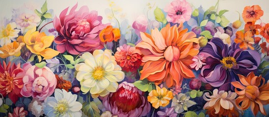 A vibrant bouquet of colorful flowers adorns a white background, showcasing the beauty of nature. This artistic piece blends botany with creative arts