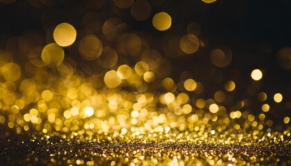 dark abstract gold bokeh sparkle on black background