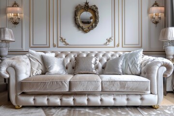 Big Sofa in Modern Room Interior, Luxury Home Furniture, Contemporary Decor, Sofa Background