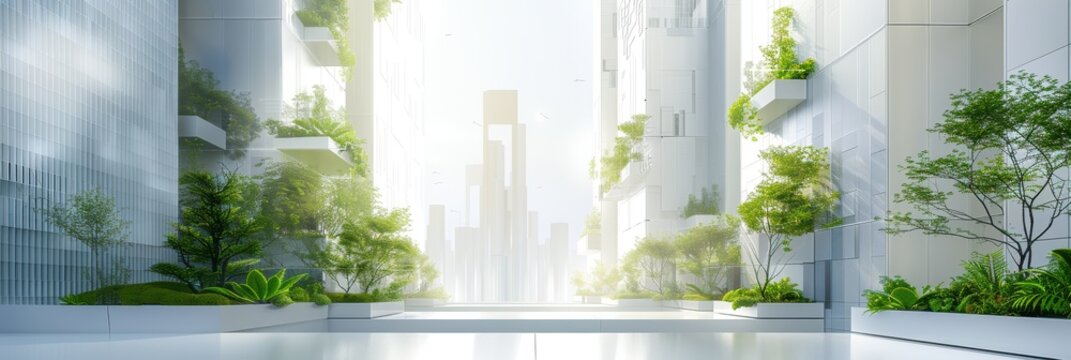 Modern Green Architecture, Future Skyscraper Buildings in Gardens, Ecology City, Eco Green Walls