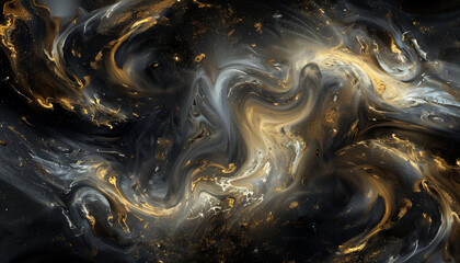 abstract golden silver white and black metallic clouds and waves