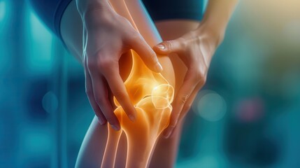 3D illustration that shows yellow spots on knee. pain - obrazy, fototapety, plakaty