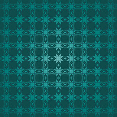 a blue and green abstract geometric pattern on a blue background.