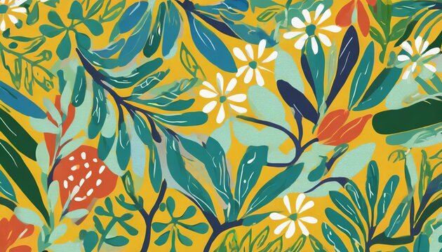 matisse art background vector abstract natural hand drawn pattern design with flowers leaves branches
