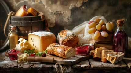 still life with bread and cheese