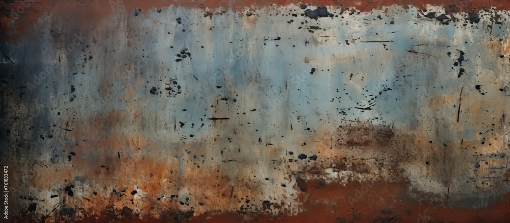Poster a detailed closeup of a weathered metal surface with rust patches resembling a piece of abstract art