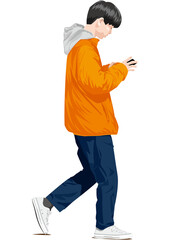 歩きながらスマートフォンを操作する男性　歩きスマホ