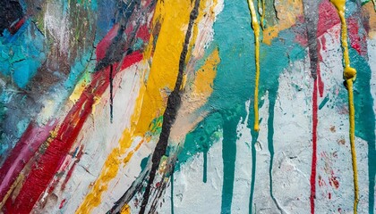 messy paint strokes and smudges on an old painted wall background abstract wall surface with part...