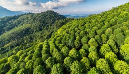 aerial top view of green trees in forest drone view of dense green tree captures co2 green tree...