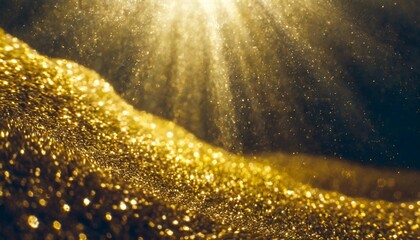 abstract elegant detailed gold glitter particles flow with shallow depth of field underwater...