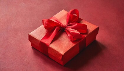 red gift box with red bow on red background for christmas or valentine s day