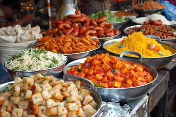 Fototapeta na wymiar Traditional Indian Street Foods at a Local Market