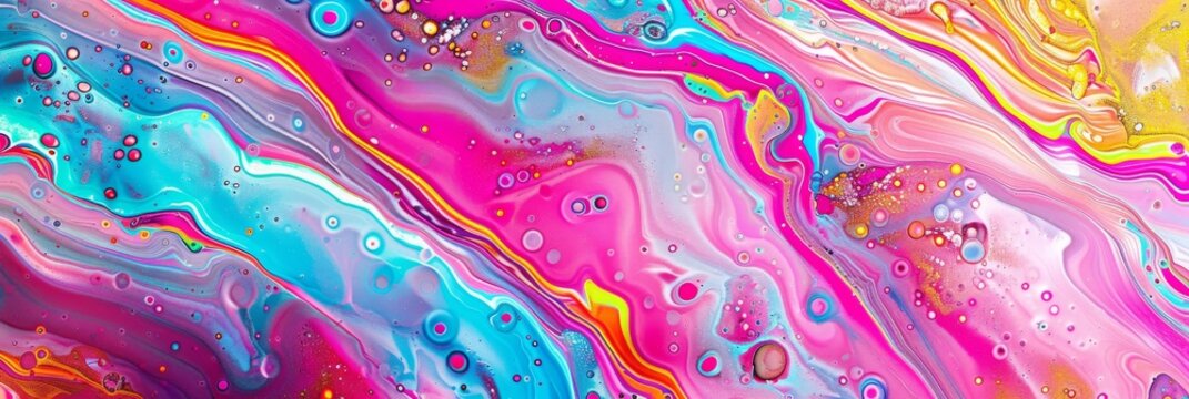 Flowing Neon Paint Pattern, Liquid Acrylic Flowing Texture Background, Fluid Colors Texture