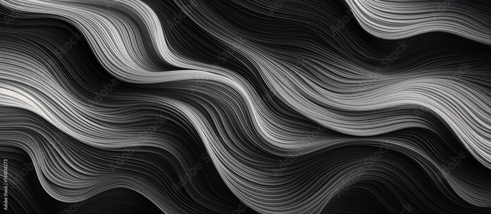 Poster a monochrome macro photograph of a wave captured against a black background, showcasing patterns in 