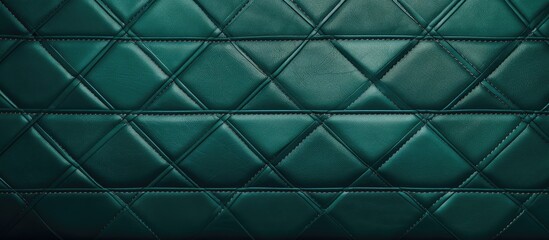 A detailed closeup of a green leather texture with a diamond pattern, resembling chainlink fencing....