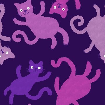 Halloween animals seamless watercolor paint cats pattern for fabrics and kids clothes and party accessories