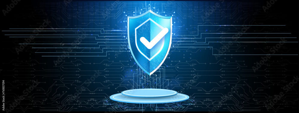 Poster digital security shield: a symbol of unbreachable protection amidst a network of encrypted algorithm