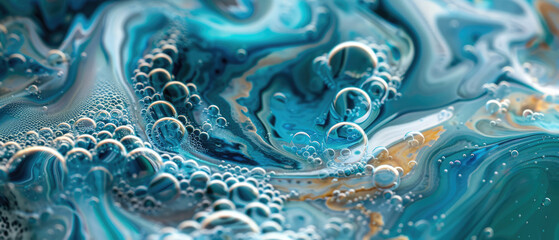 Intricate swirls and bubbles in fluid art