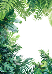Fototapeta na wymiar Tropical leaves and fern plant hedge isolated on a white background.