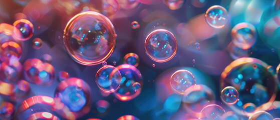 Vivid bubbles against a deep blue backdrop - obrazy, fototapety, plakaty
