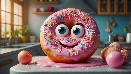 cute cartoon donut with eyes emoticon