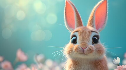 Fototapeta na wymiar cute cartoon rabbit on background with copy space