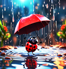 Happy little ladybug on a rainy day. Edited AI generated image - 761838859