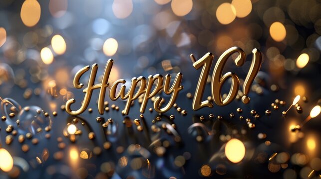 Happy birthday, happy 16: cheerful text celebrating the joyous occasion of turning sixteen, a milestone filled with happiness and excitement