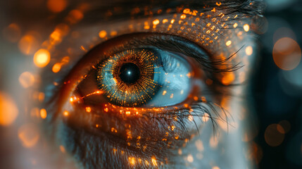 Close up of augmented eye, futuristic technology concept