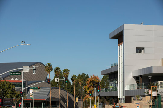 San Luis Obispo, California, USA - December 3, 2021: Afternoon light shines on the downtown campus of Cal Poly San Luis Obispo (SLO).