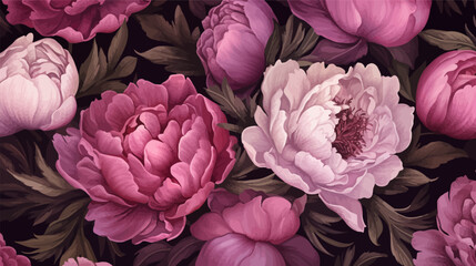 Seamless floral pattern with peonies. Pink peonies wallpaper background. Blooming peony flowers .