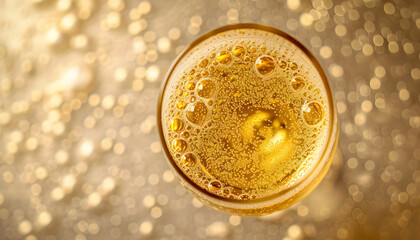 Close-up of Beer Bubbles in Glass - obrazy, fototapety, plakaty