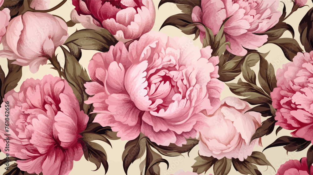 Wall mural seamless floral pattern with peonies. pink peonies wallpaper background. blooming peony flowers .