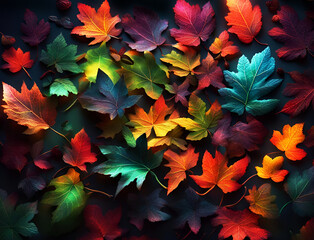 Colorful fall leaves. Edited AI generated image - 761842666