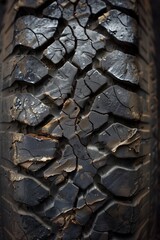 close up of an old worn rubber tire track background