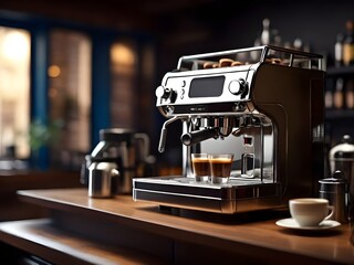 Fototapeta na wymiar Coffee machine making coffee in a coffee shop. 3d rendering