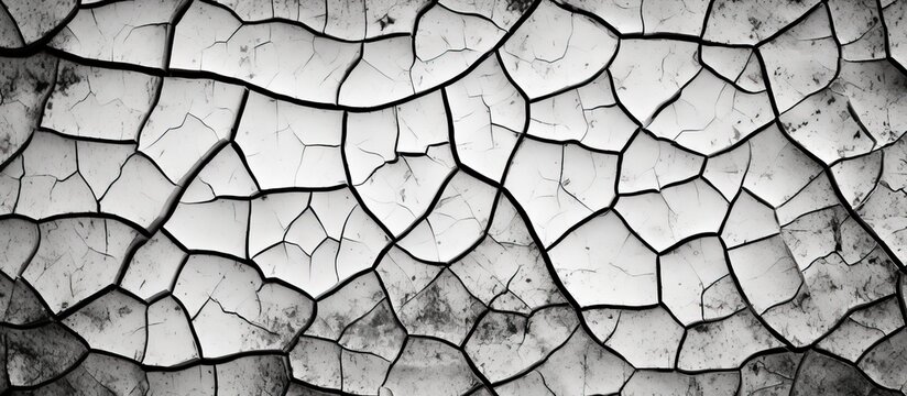 Fototapeta A monochrome photo capturing the intricate pattern of a cracked wall, showcasing the beauty of natural material and composite building materials