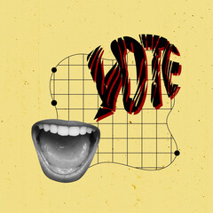 Propaganda Concept Art. Creative Art Collage. Open Mouth Scream. Retro Vintage Color. Geometric...