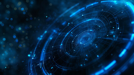 Obraz premium Disc design with blue neon lights, technology background