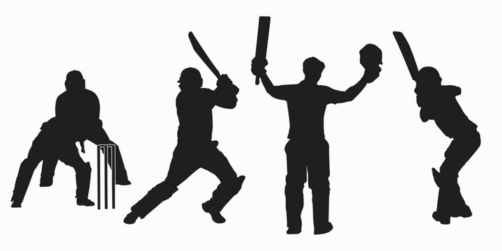 Batsman pose or Century celebration or cover drive or open helmet celebration or Batsman shadow art. Cricket player playing cricket vector illustration. Batsman in field silhouette. Batting man. 