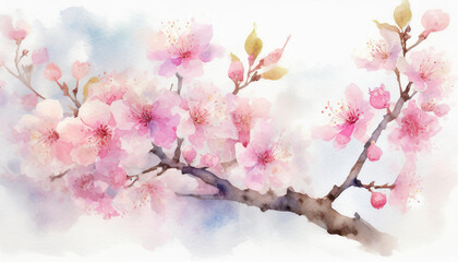 Illustration aquarelle d'une branche de fleurs de cerisier rose