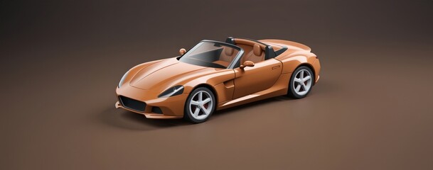 copper convertible sports car toy on a brown background. Car toy 3d model.

