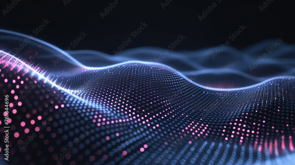 Canvas Prints cyber data surface, abstract technology background, neon wavy digital space with grid. concept of ne