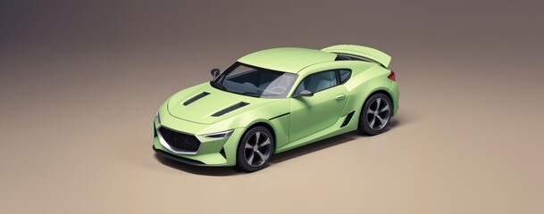 lime green sports coupe on a gradient background. Car toy 3d model.

