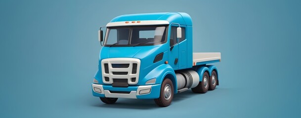 cartoon style blue semi truck on light blue background. Car toy 3d model.
