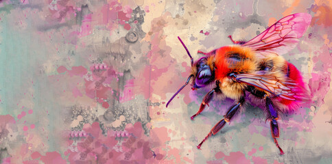 Colorful bee on abstract background. - obrazy, fototapety, plakaty