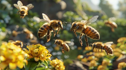 Bees on an exploratory flight over flowers.